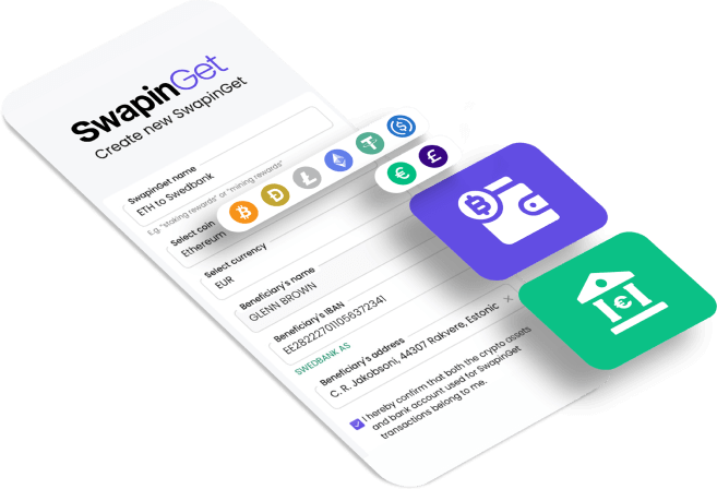 Exchange crypto and get EUR or GBP for your business with SwapinGet